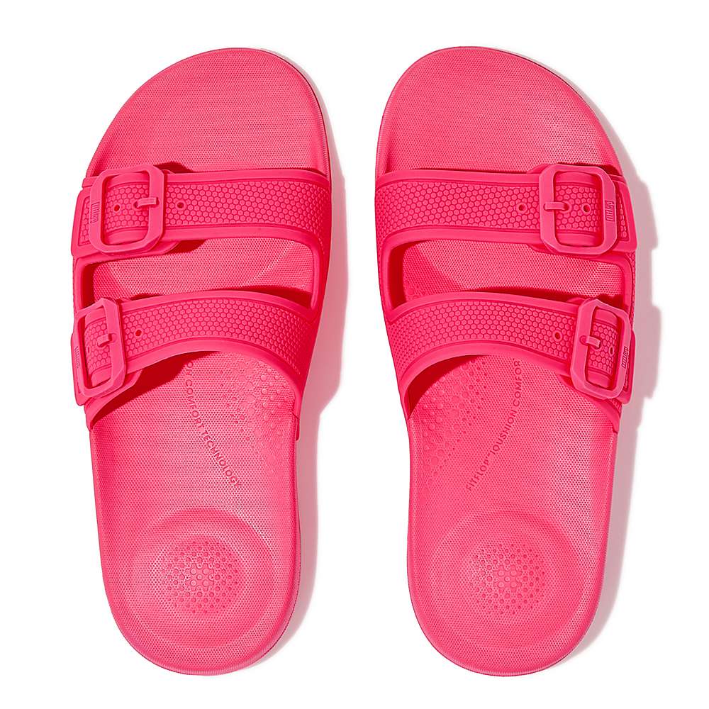 Pink Women's Fitflop IQUSHION Two-Bar Buckle Slides | TW0479263