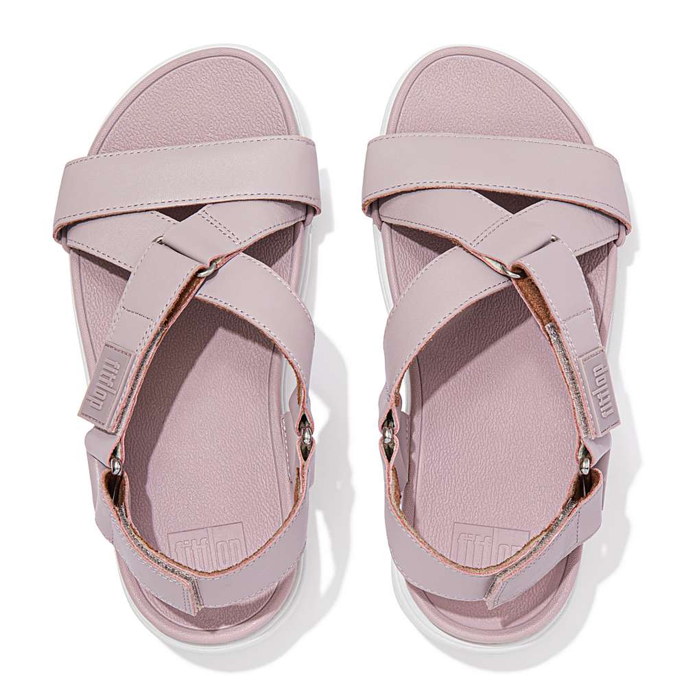 Pink Women's Fitflop LOOSH Leather Cross-Strap Sandals | FR2017843