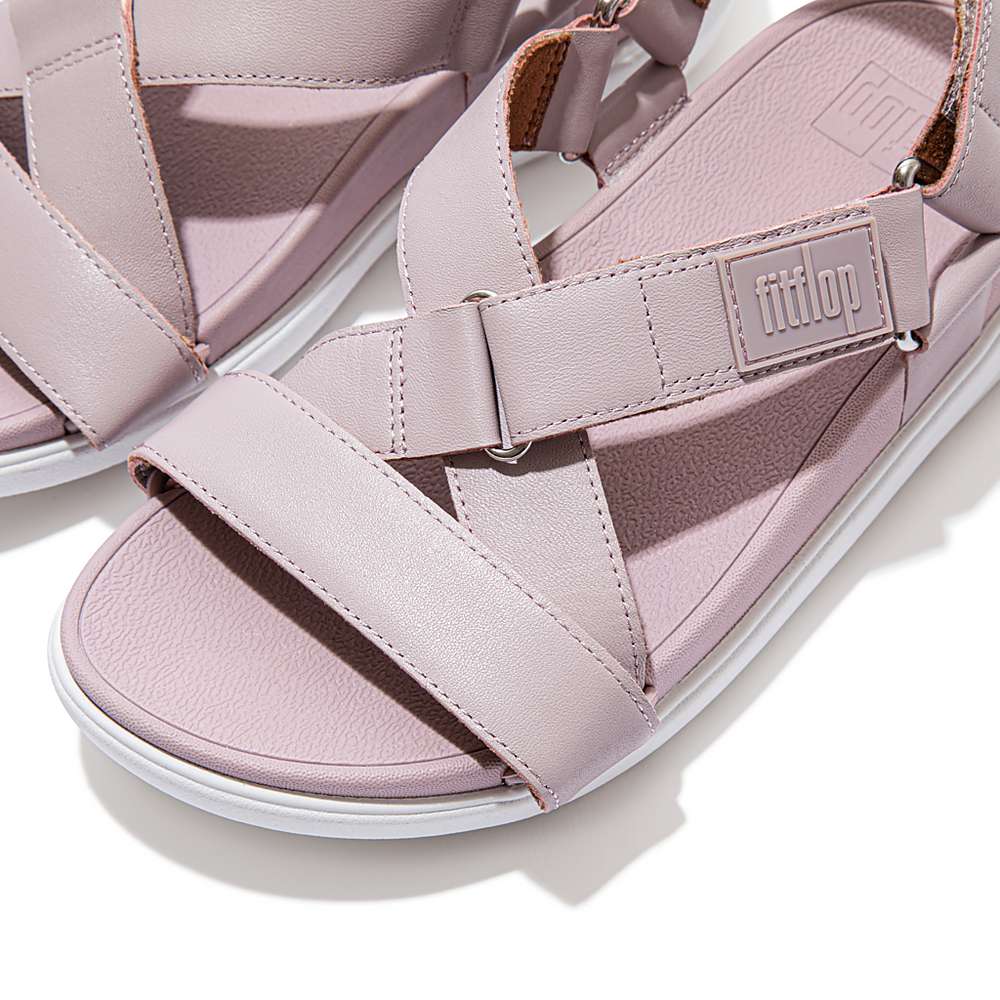 Pink Women's Fitflop LOOSH Leather Cross-Strap Sandals | FR2017843