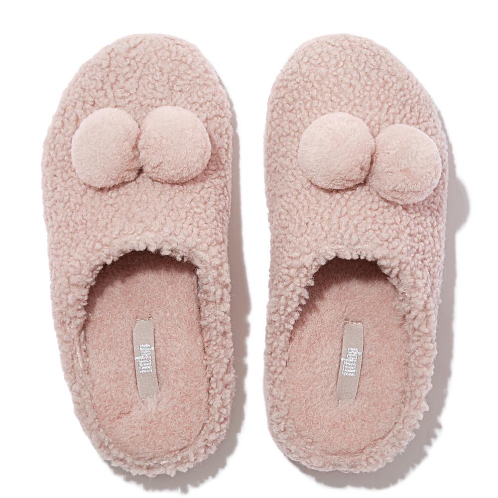 Pink Women's Fitflop SHUV Pom-Pom Shearling Clog Slippers | OY8209567