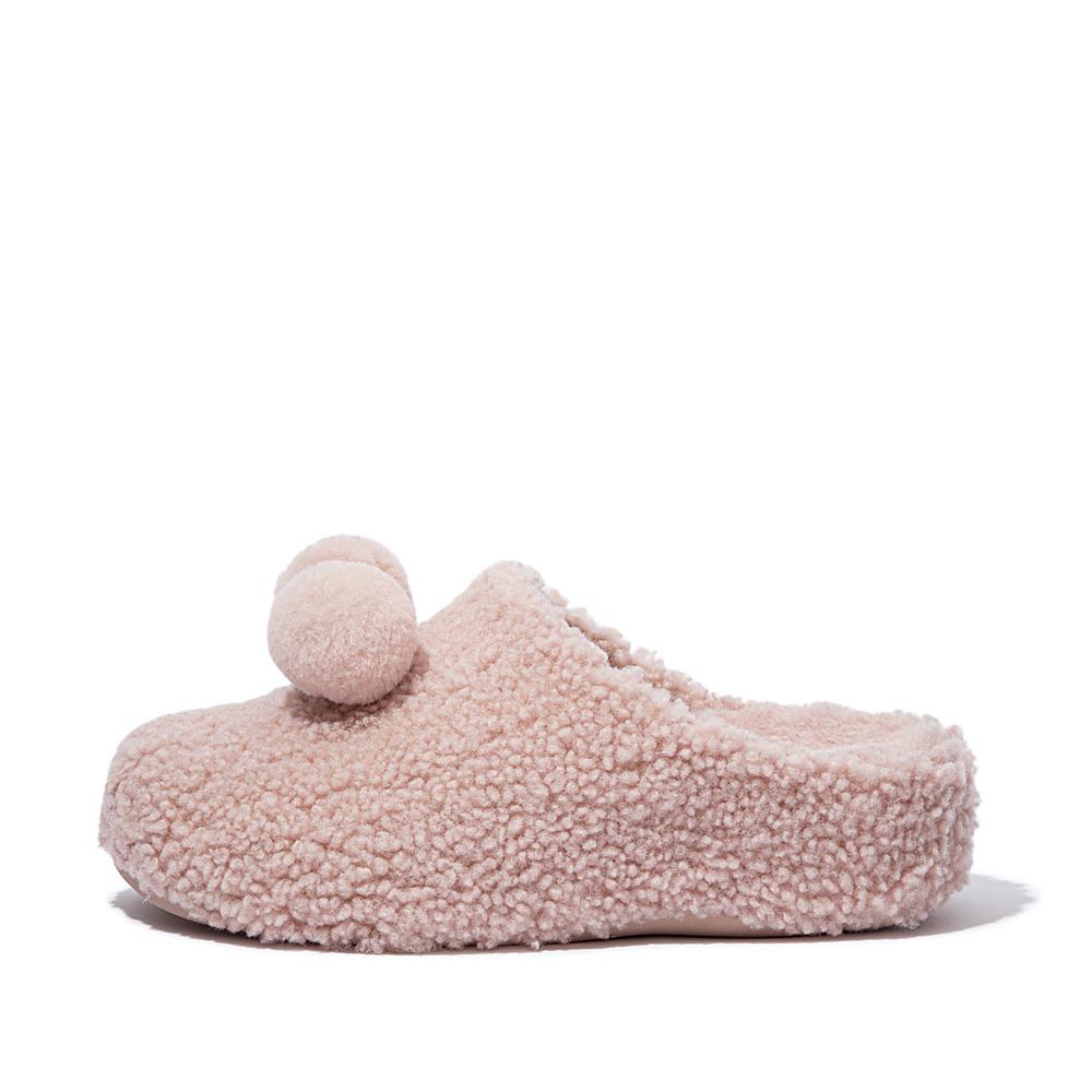 Pink Women\'s Fitflop SHUV Pom-Pom Shearling Clog Slippers | OY8209567