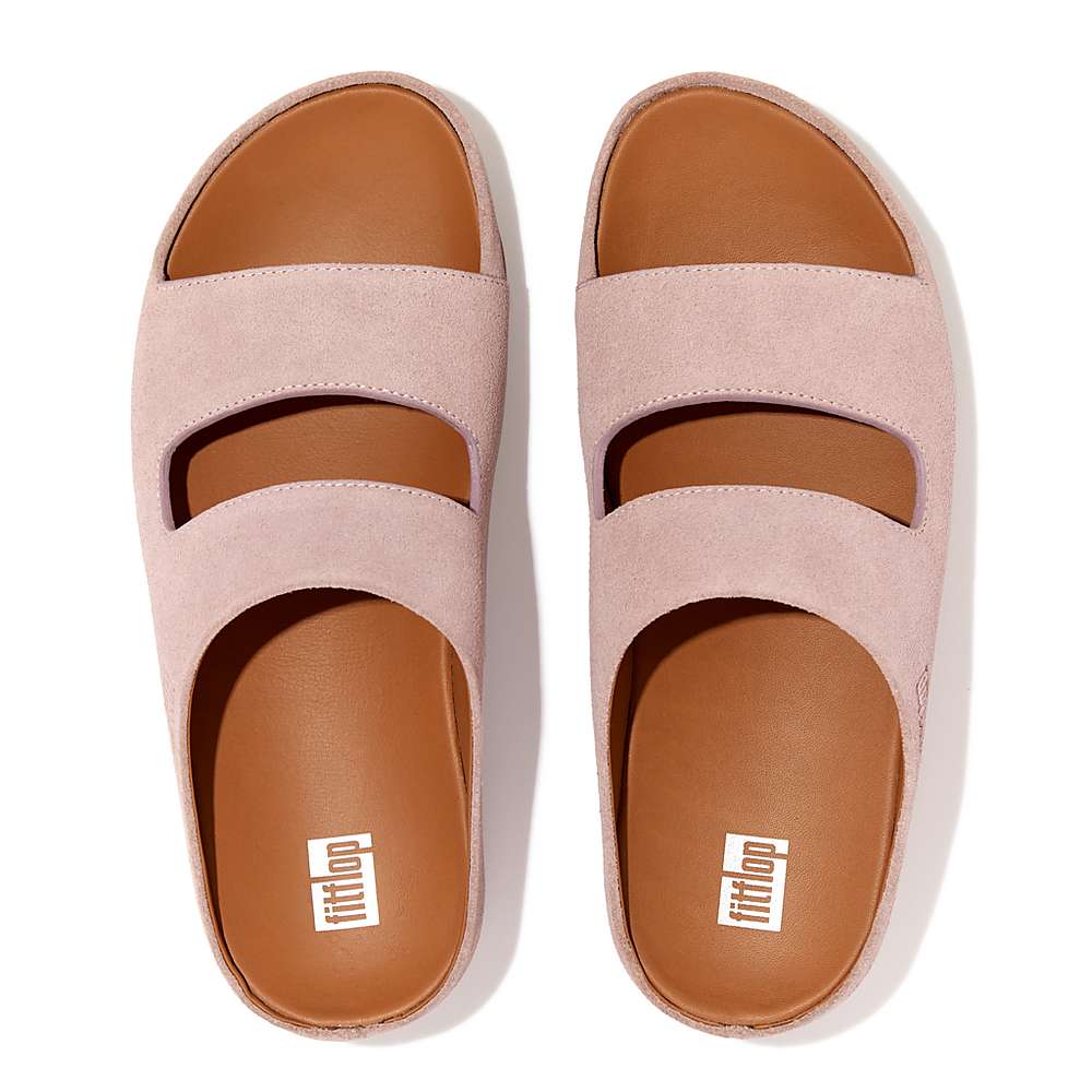 Pink Women's Fitflop SHUV Two-Bar Suede Slides Sandals | VG8537401