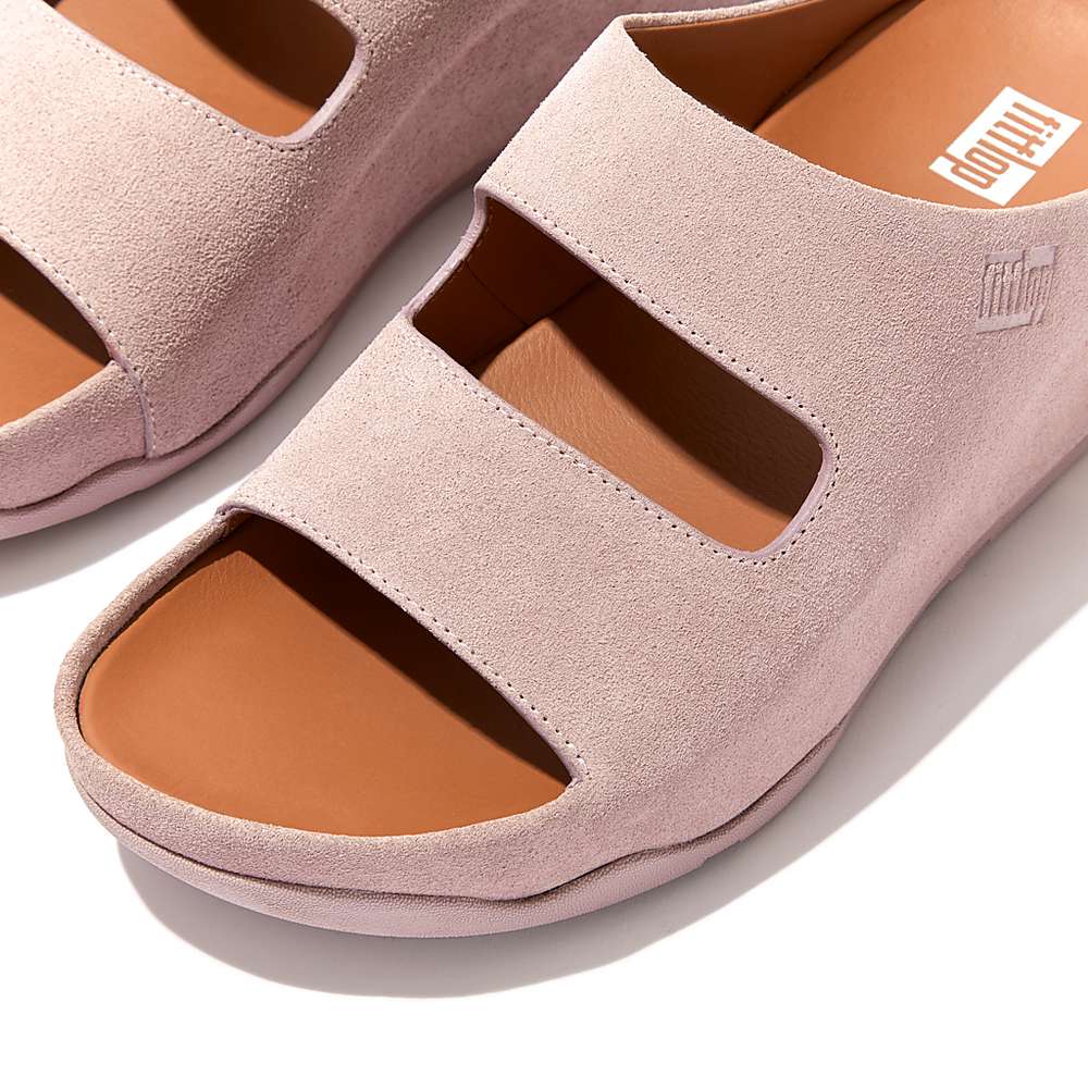 Pink Women's Fitflop SHUV Two-Bar Suede Slides Sandals | VG8537401