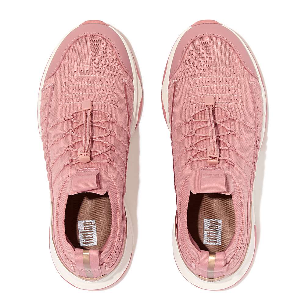 Pink Women's Fitflop VITAMIN FF Metal-Pop Knit Sports Sneakers | LV3761589