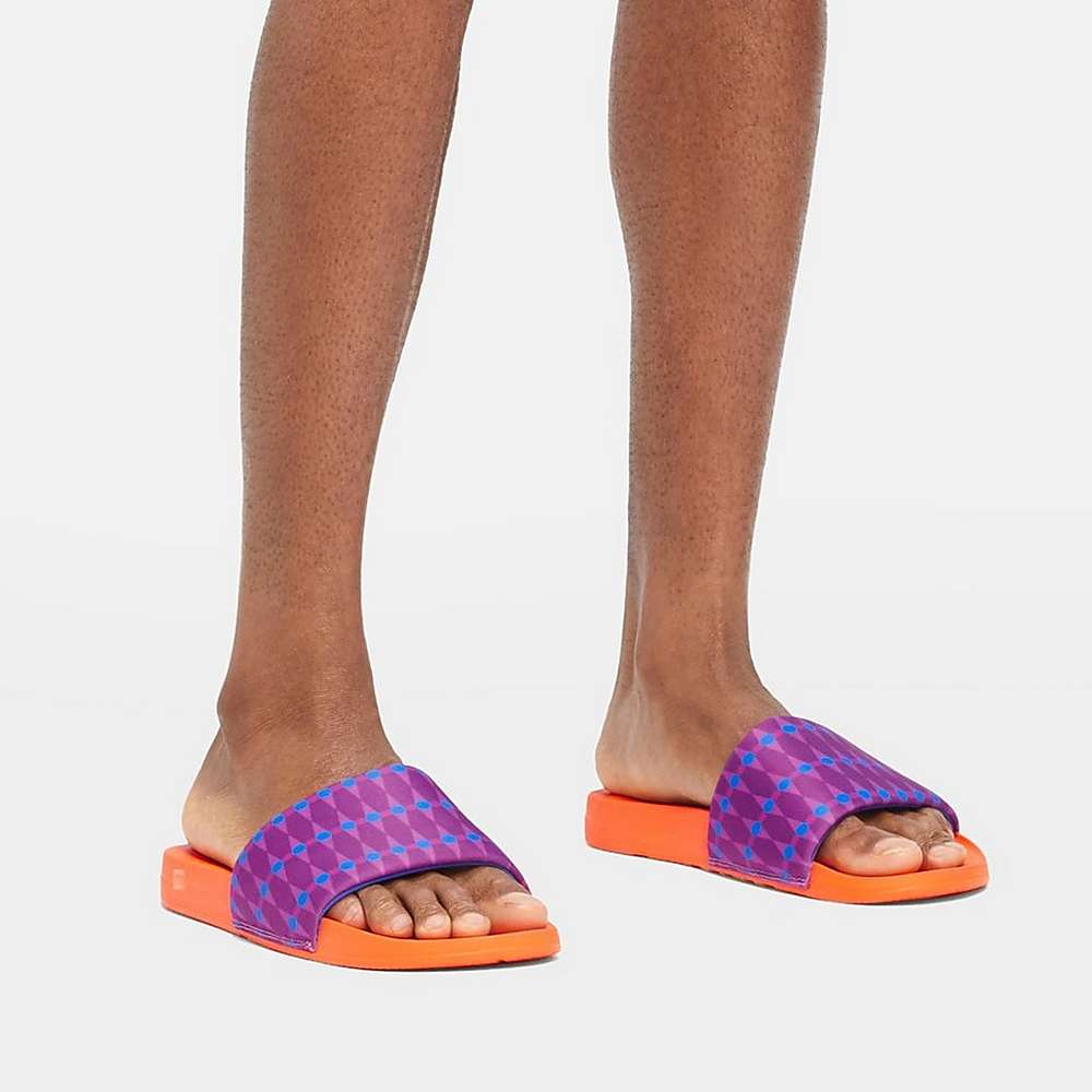 Purple/Blue Men's Fitflop IQUSHION X Yinka Ilori Water-Resistant Slides | BU0687123