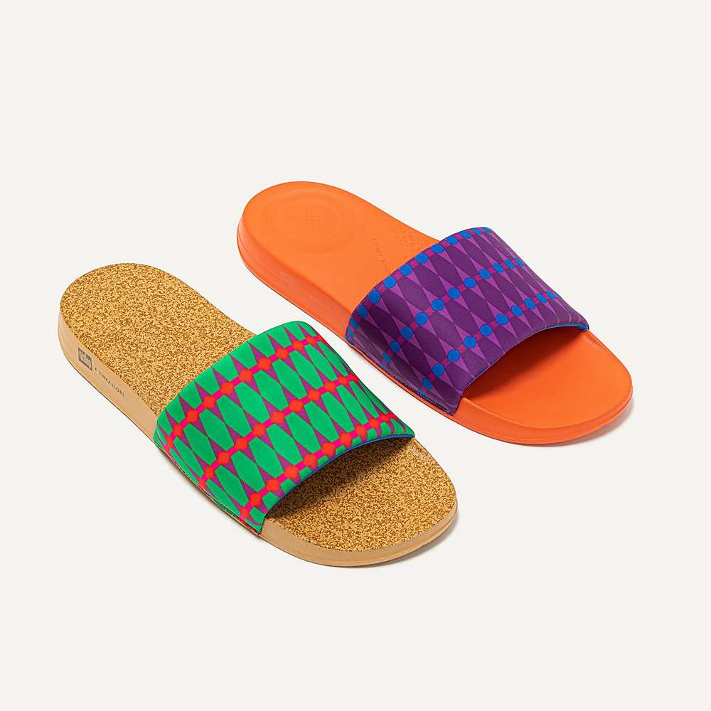 Purple/Blue Men's Fitflop IQUSHION X Yinka Ilori Water-Resistant Slides | BU0687123