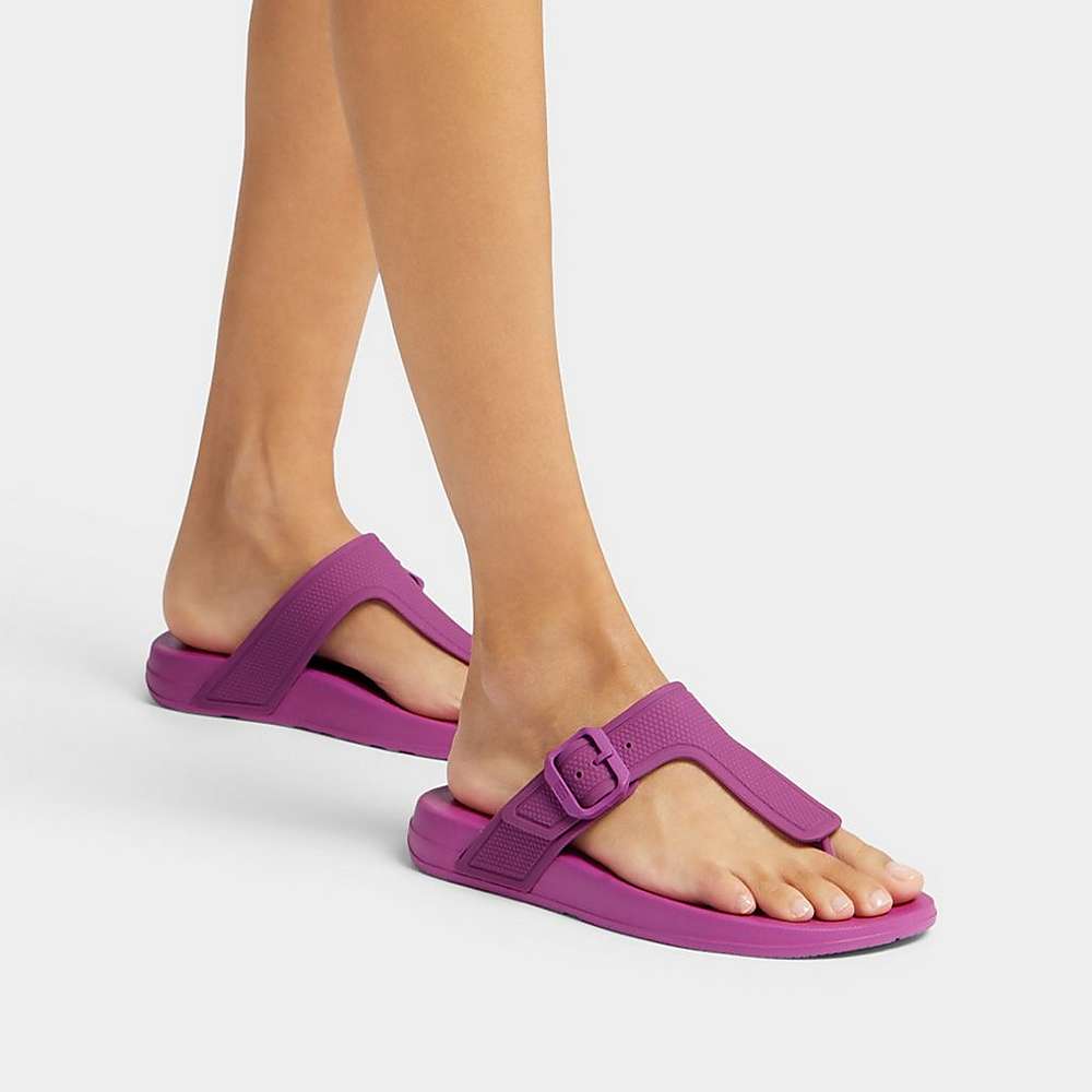 Purple Women's Fitflop IQUSHION Adjustable Buckle Flip Flops | LC5364298