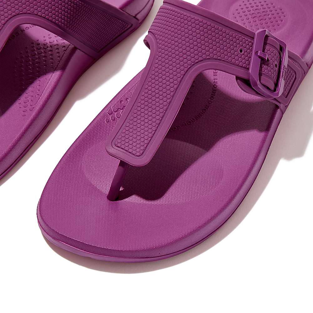 Purple Women's Fitflop IQUSHION Adjustable Buckle Flip Flops | LC5364298