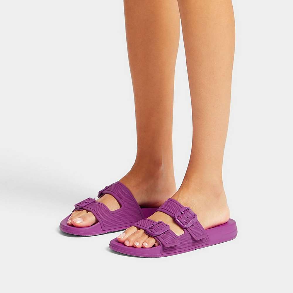 Purple Women's Fitflop IQUSHION Two-Bar Buckle Slides | TH8573012