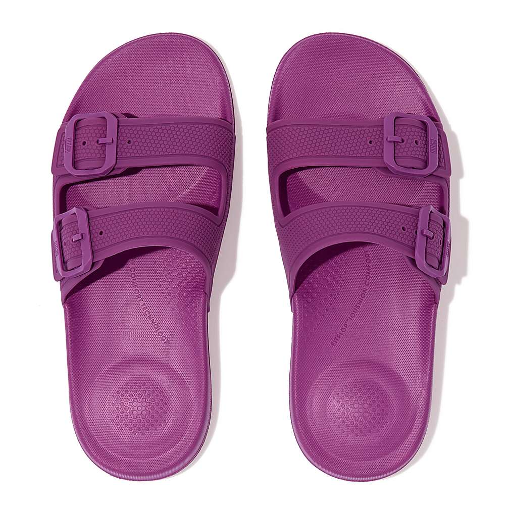 Purple Women's Fitflop IQUSHION Two-Bar Buckle Slides | TH8573012