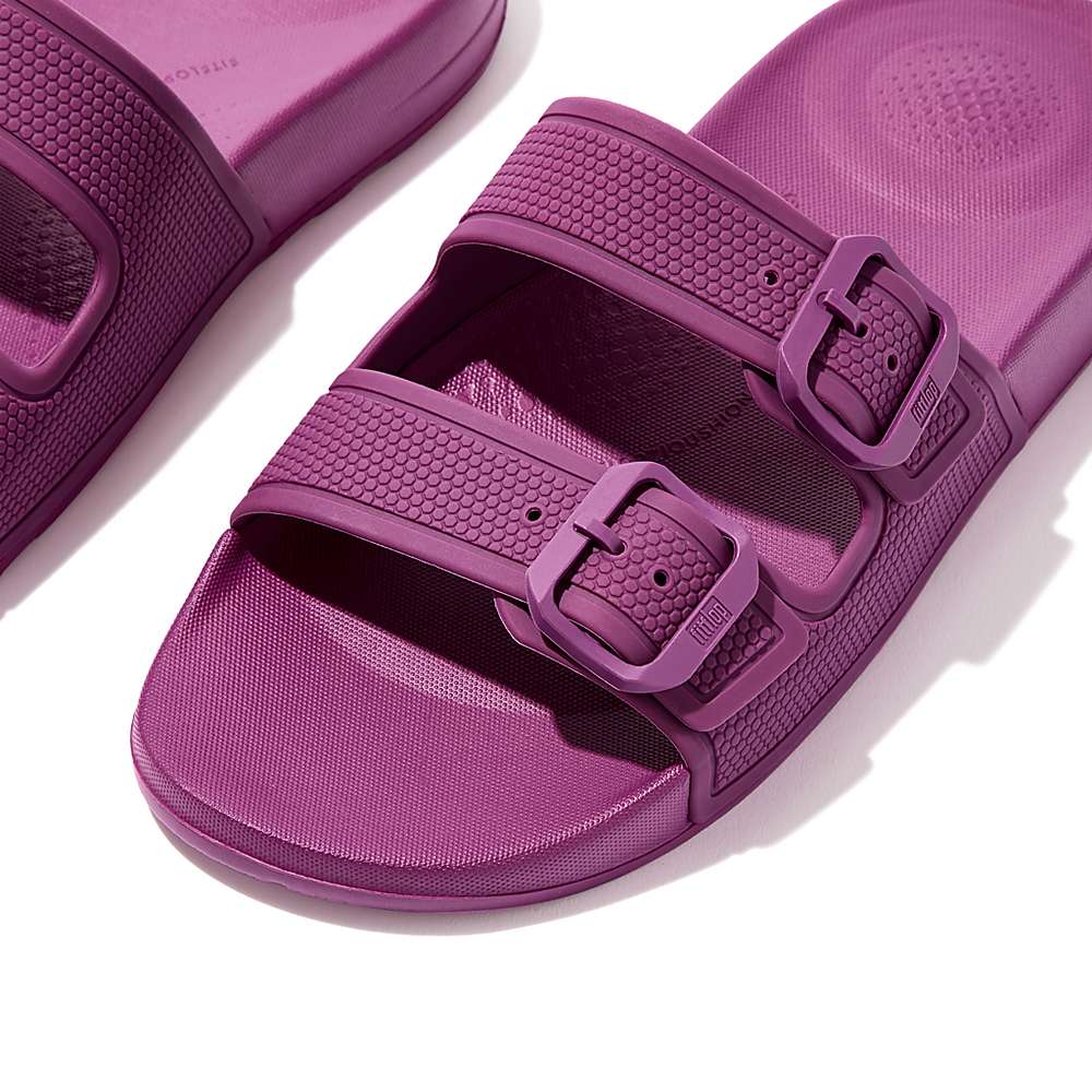 Purple Women's Fitflop IQUSHION Two-Bar Buckle Slides | TH8573012