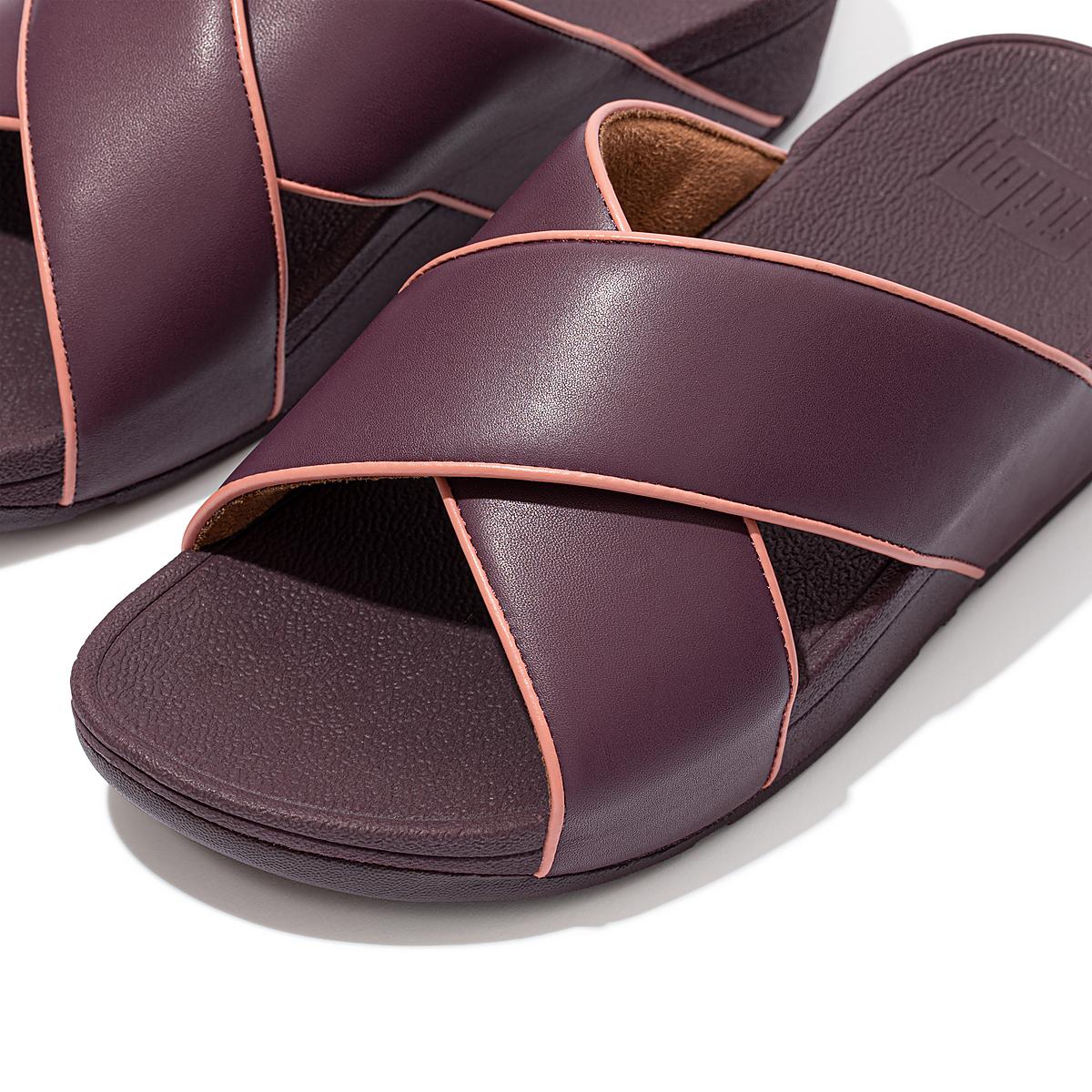 Purple Women's Fitflop LULU Pop Binding Leather Cross Slides Sandals | PX3856079