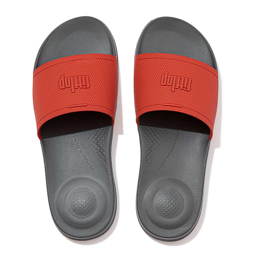 Red/Grey Men's Fitflop IQUSHION Pool Slides | BE5431870