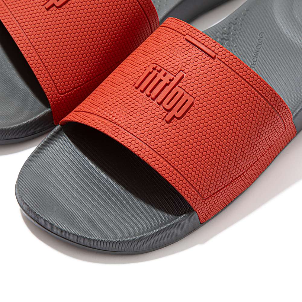 Red/Grey Men's Fitflop IQUSHION Pool Slides | BE5431870