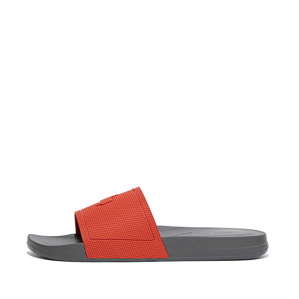 Red/Grey Men\'s Fitflop IQUSHION Pool Slides | BE5431870