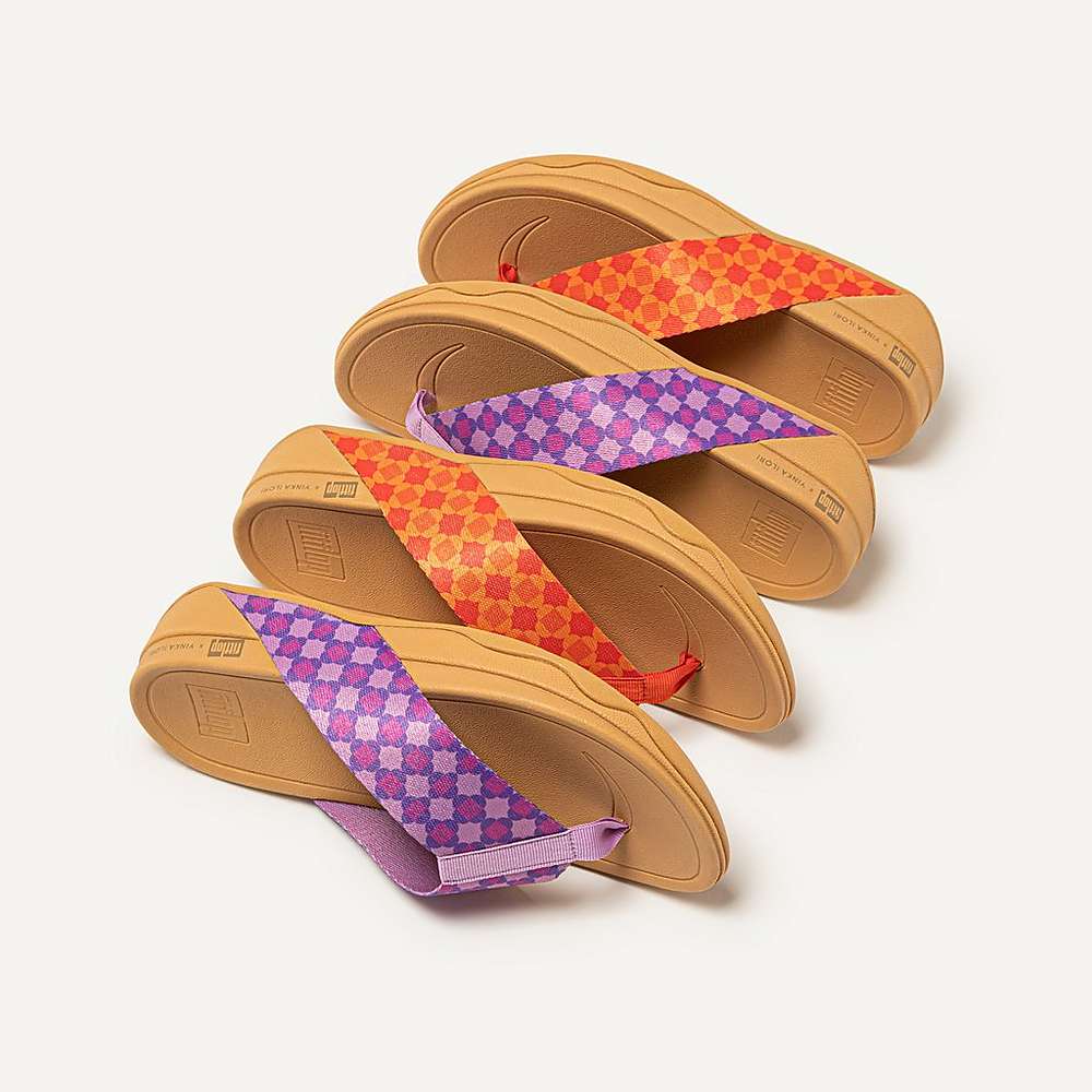 Red/Orange Women's Fitflop SURFA X Yinka Ilori Toe-Post Sandals | KP7196834