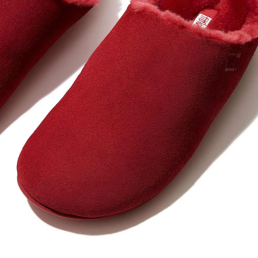 Red Women's Fitflop CHRISSIE Shearling-Lined Suede Slippers | VQ8092613