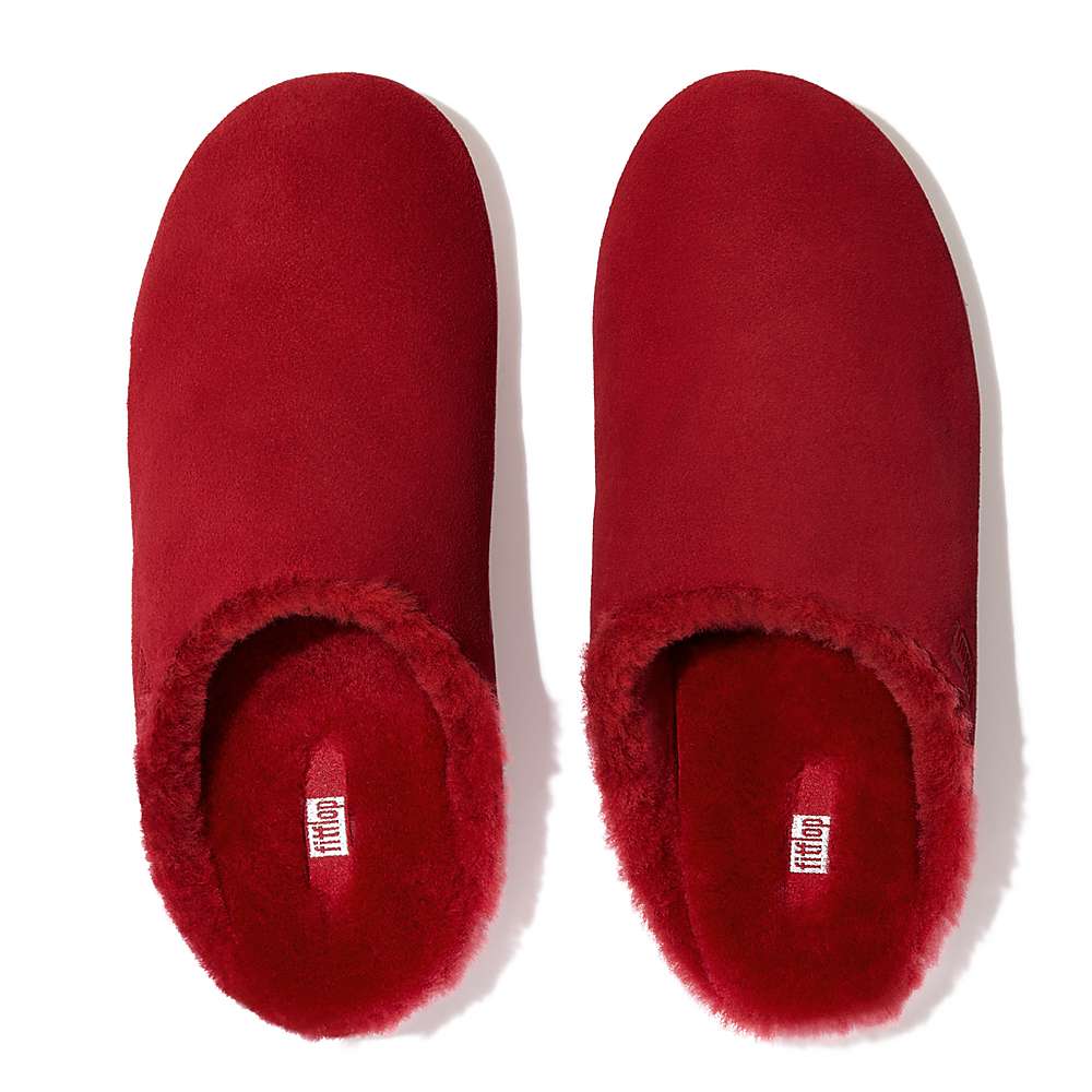 Red Women's Fitflop CHRISSIE Shearling-Lined Suede Slippers | VQ8092613