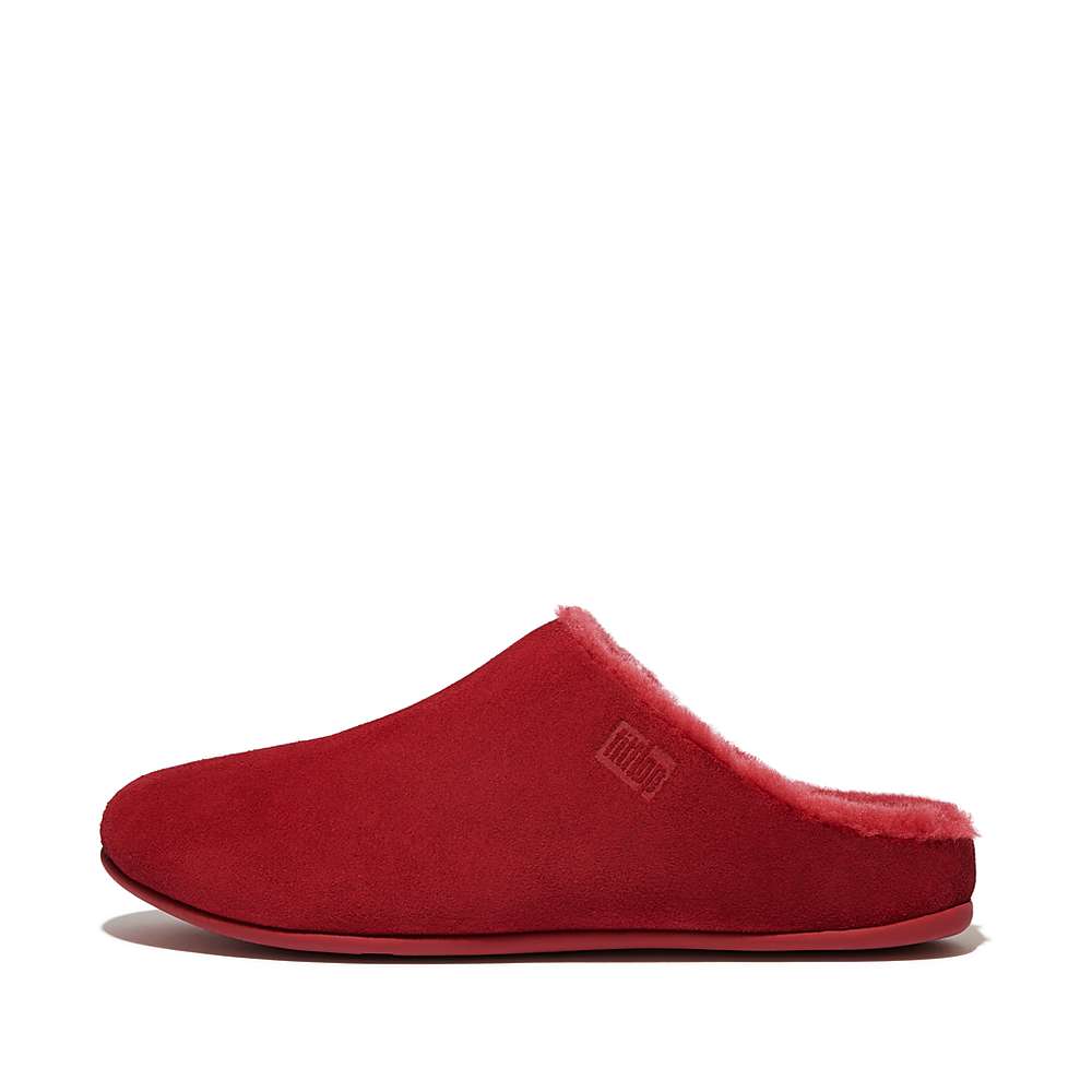 Red Women\'s Fitflop CHRISSIE Shearling-Lined Suede Slippers | VQ8092613