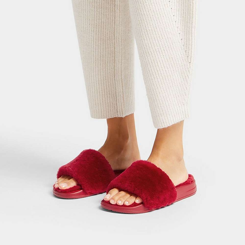 Red Women's Fitflop IQUSHION Shearling Slippers | TD0837162