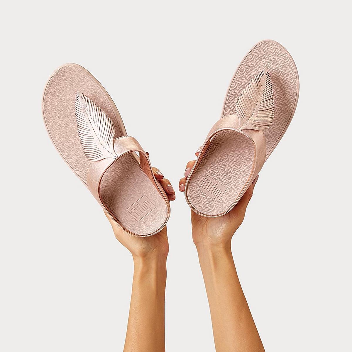 Rose Gold Women's Fitflop FINO Feather Metallic Toe-Post Sandals | EH3964750