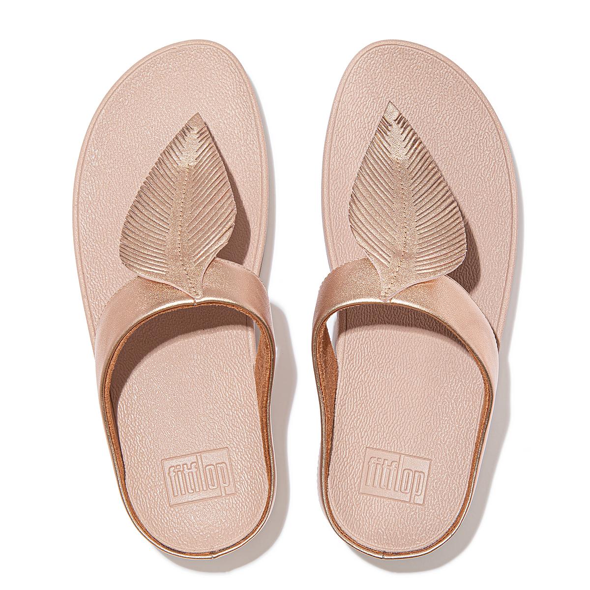 Rose Gold Women's Fitflop FINO Feather Metallic Toe-Post Sandals | EH3964750