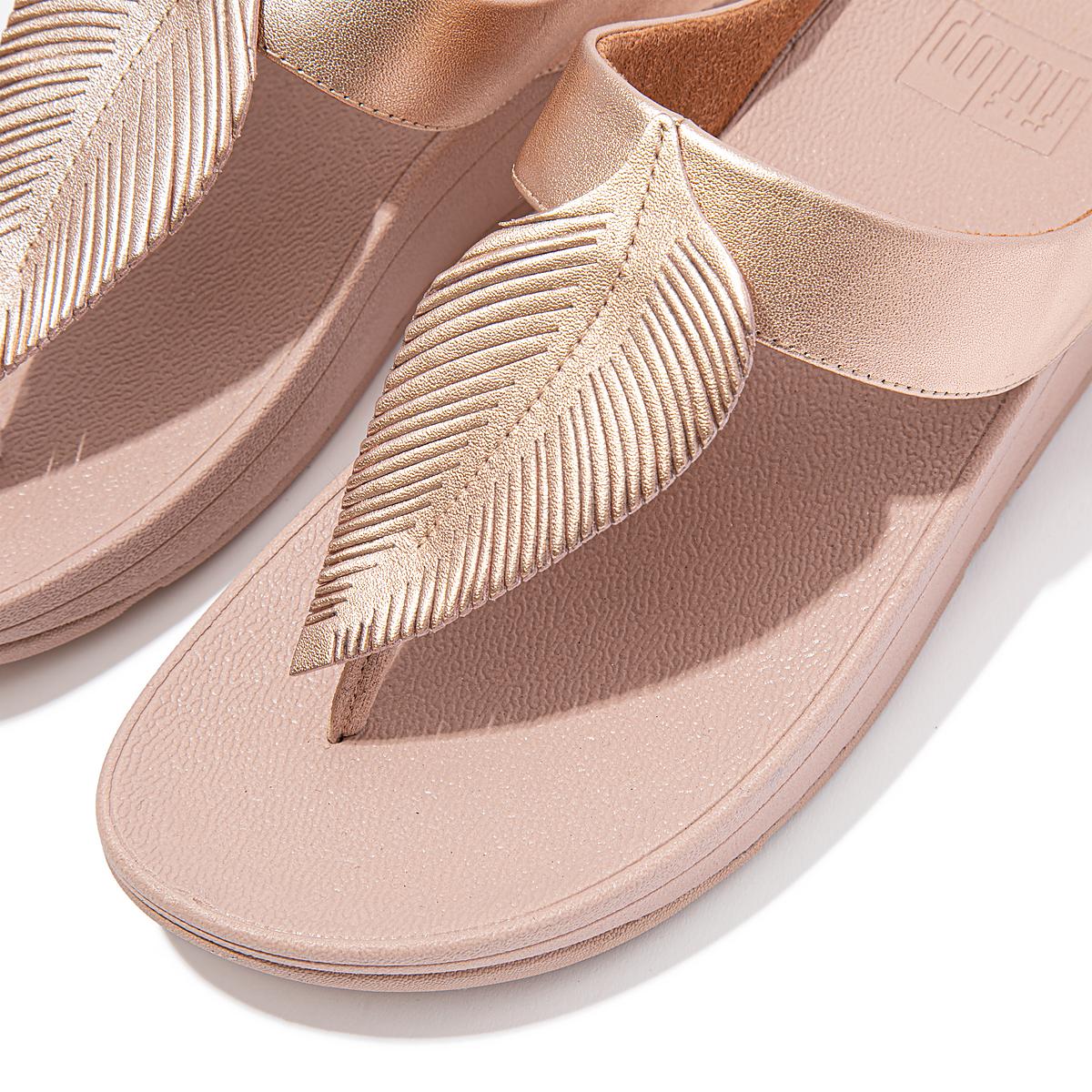 Rose Gold Women's Fitflop FINO Feather Metallic Toe-Post Sandals | EH3964750