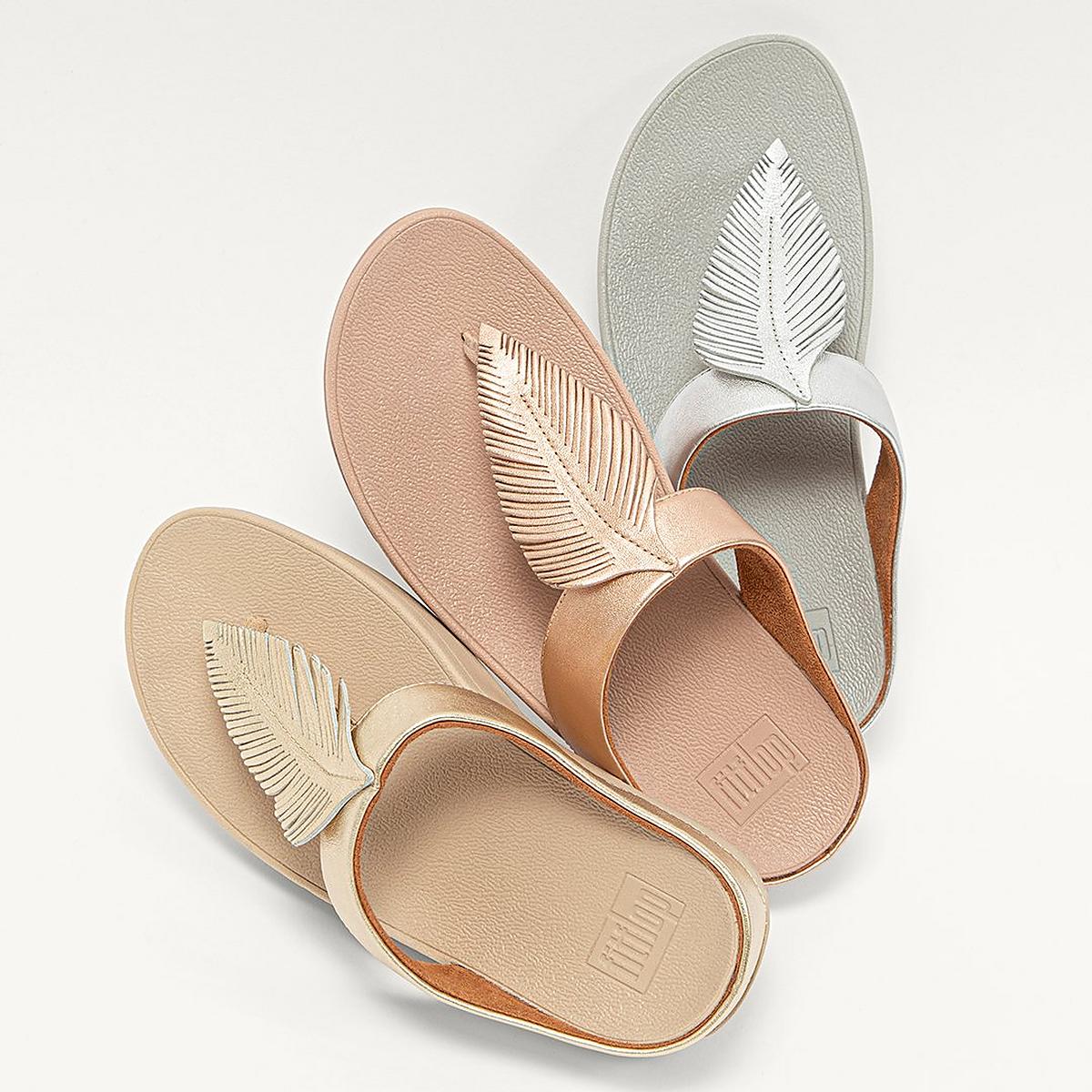 Rose Gold Women's Fitflop FINO Feather Metallic Toe-Post Sandals | EH3964750