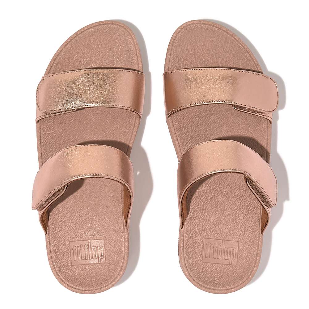 Rose Gold Women's Fitflop LULU Adjustable Leather Slides Sandals | YX2468573