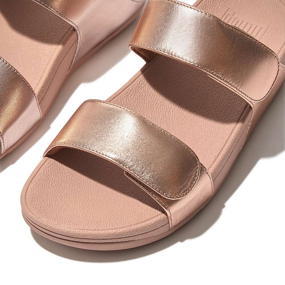 Rose Gold Women's Fitflop LULU Adjustable Leather Slides Sandals | YX2468573