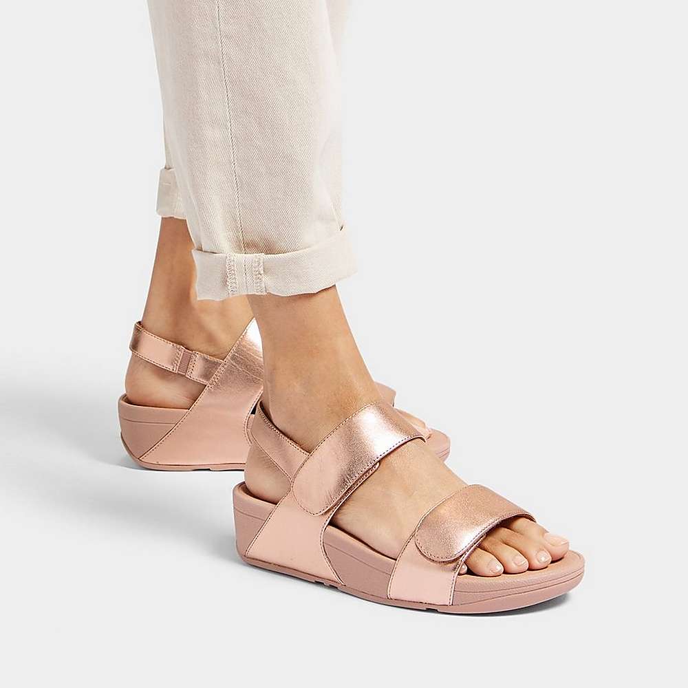 Rose Gold Women's Fitflop LULU Adjustable Leather Sandals | ZV6983750