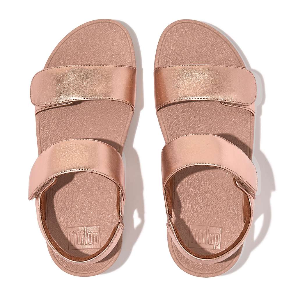 Rose Gold Women's Fitflop LULU Adjustable Leather Sandals | ZV6983750