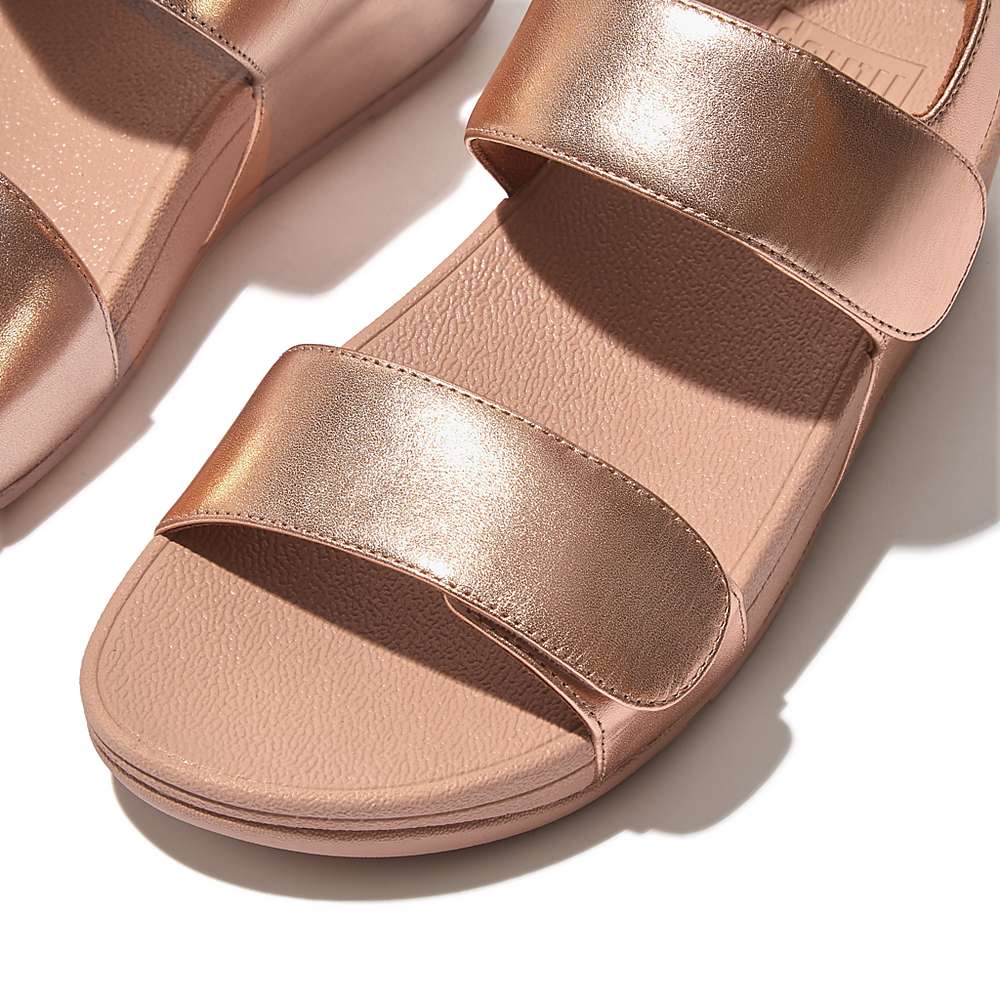 Rose Gold Women's Fitflop LULU Adjustable Leather Sandals | ZV6983750