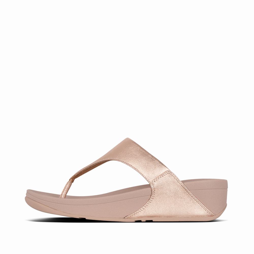 Rose Gold Women\'s Fitflop LULU Leather Toe-Post Sandals | JP3784590