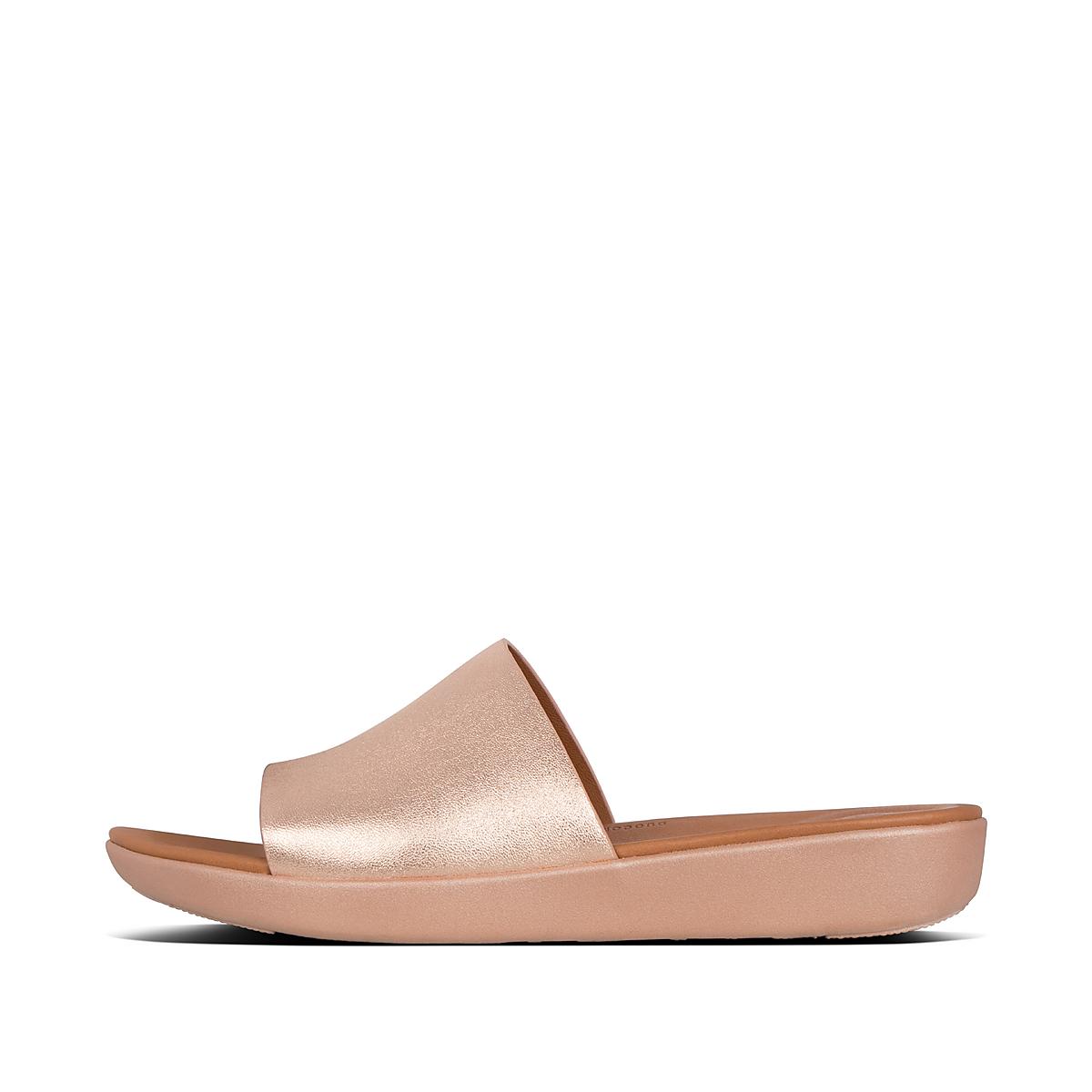 Rose Gold Women\'s Fitflop SOLA Leather Slides Sandals | WY3189605