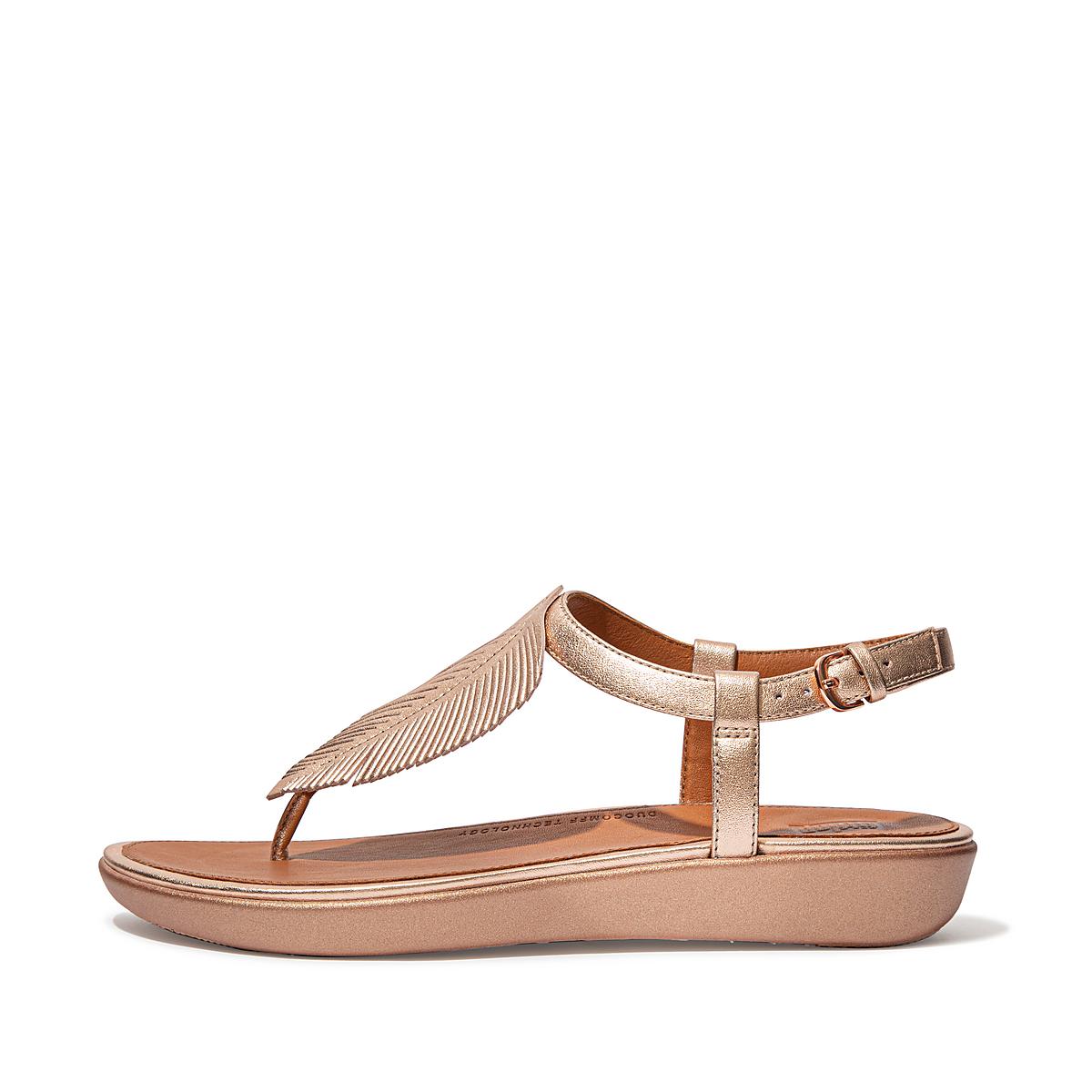 Rose Gold Women\'s Fitflop TIA Feather Metallic Leather Back-Strap Sandals | GU8943756