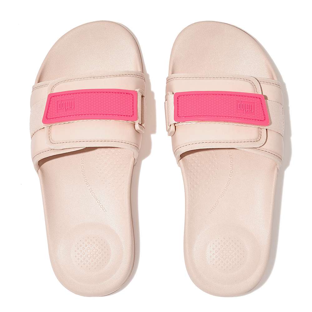 Rose/Pink Women's Fitflop IQUSHION Adjustable Water-Resistant Slides | NU6153897