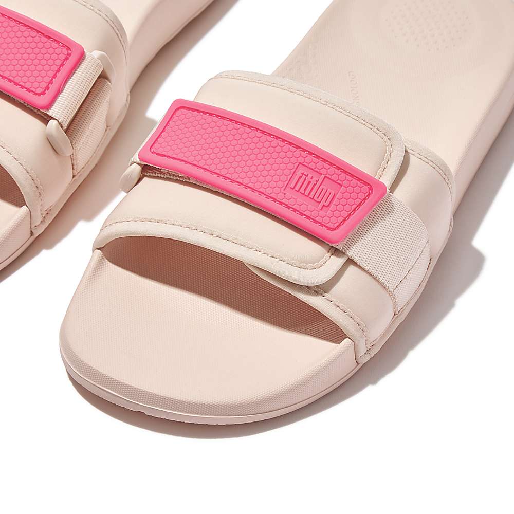 Rose/Pink Women's Fitflop IQUSHION Adjustable Water-Resistant Slides | NU6153897