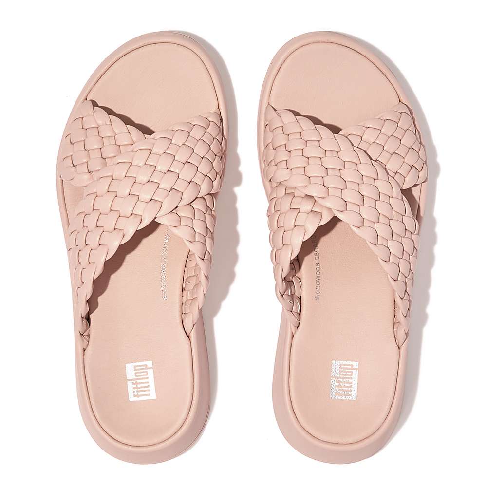 Rose Women's Fitflop F-MODE Woven Leather Flatform Cross Slides Sandals | FT8379265