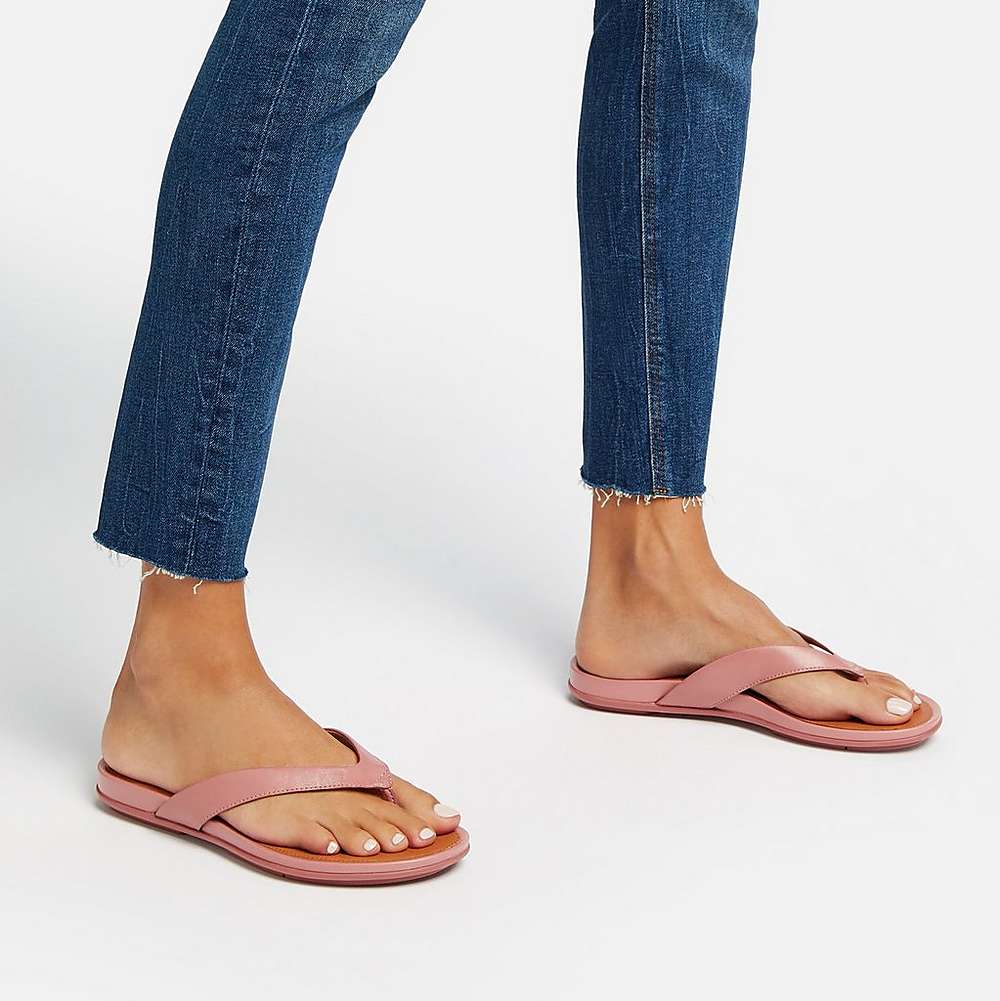 Rose Women's Fitflop GRACIE Wider-Fit Leather Flip Flops | SY2789034