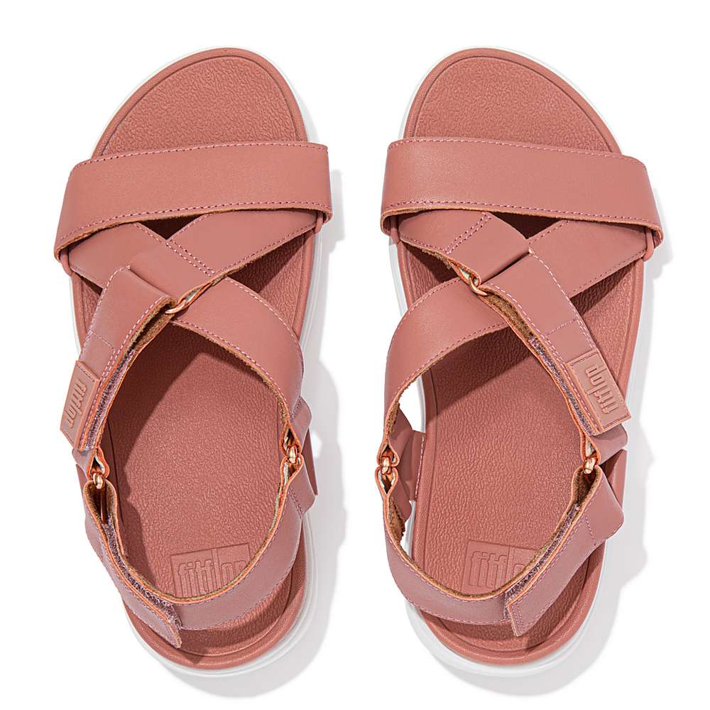 Rose Women's Fitflop LOOSH Leather Cross-Strap Sandals | FP5634082