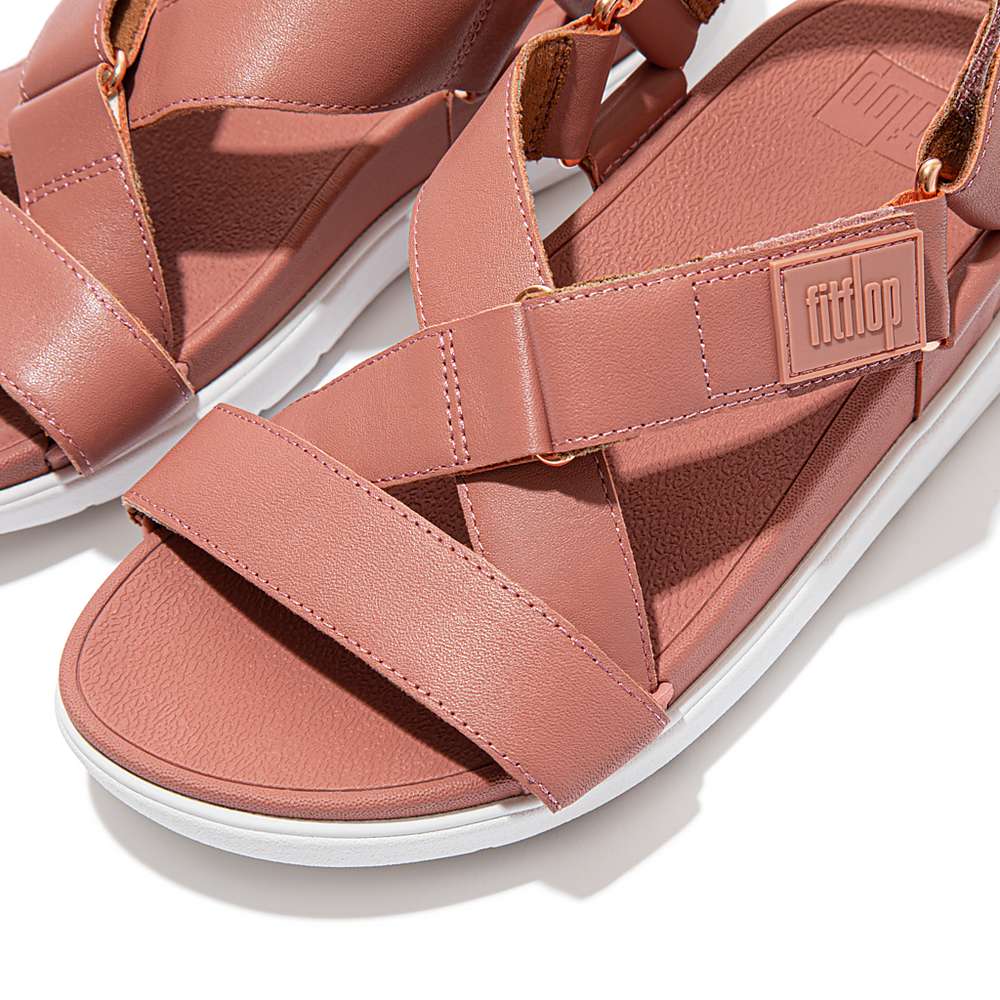 Rose Women's Fitflop LOOSH Leather Cross-Strap Sandals | FP5634082