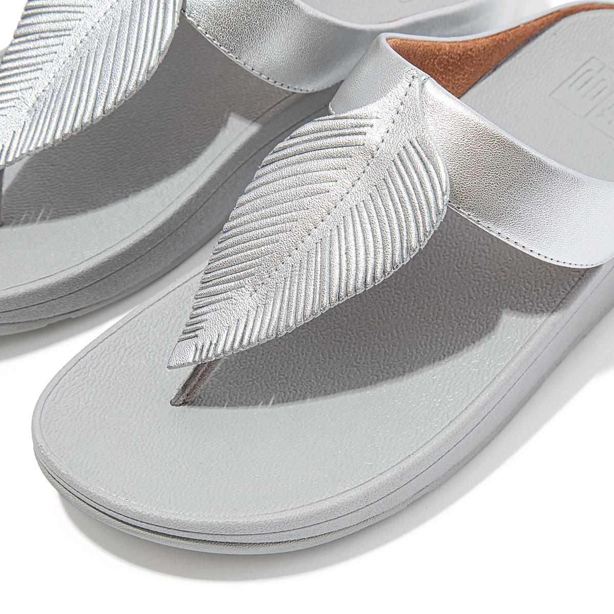 Silver Women's Fitflop FINO Feather Metallic Toe-Post Sandals | IQ4860519