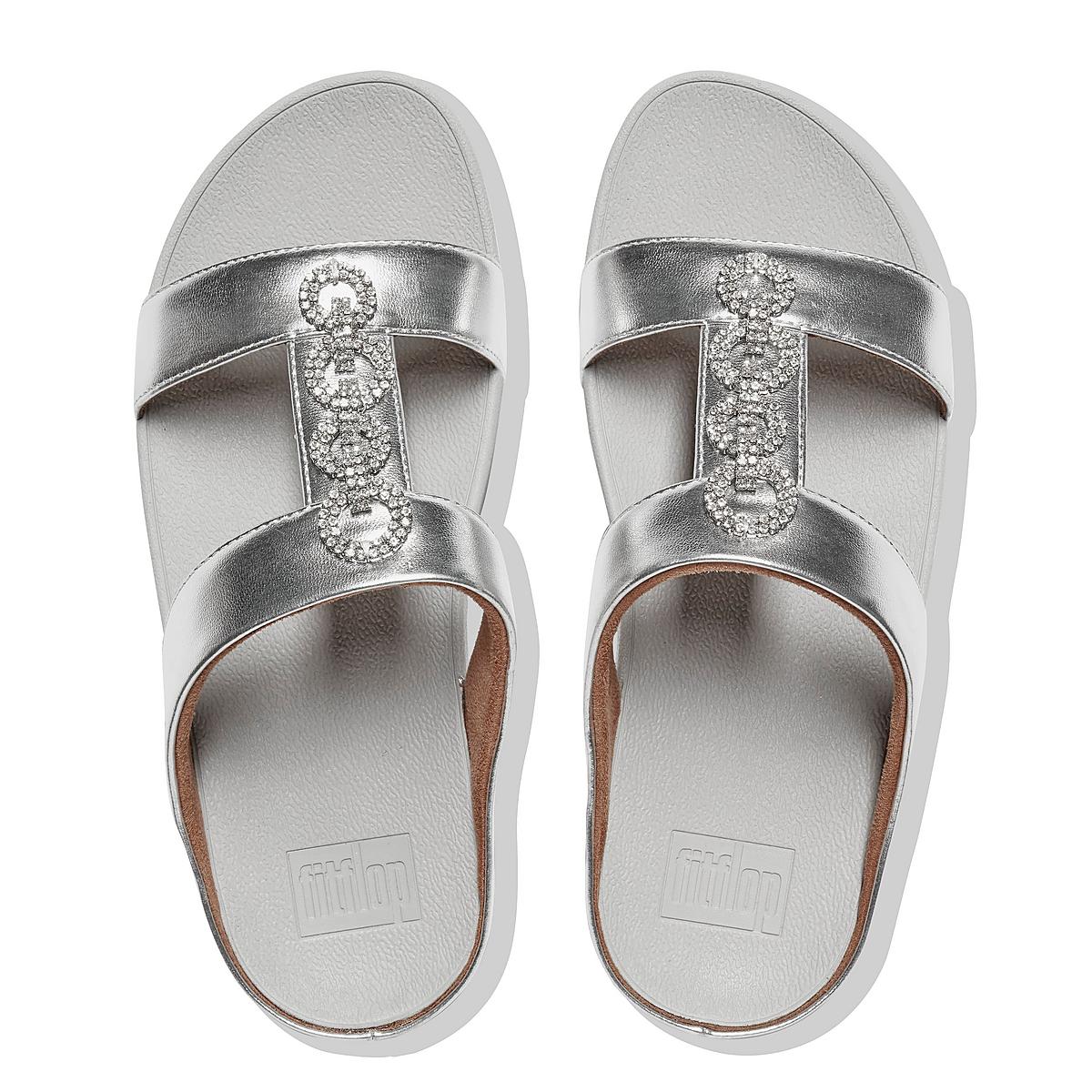 Silver Women's Fitflop FINO Sparkle Slides Sandals | IJ7139286