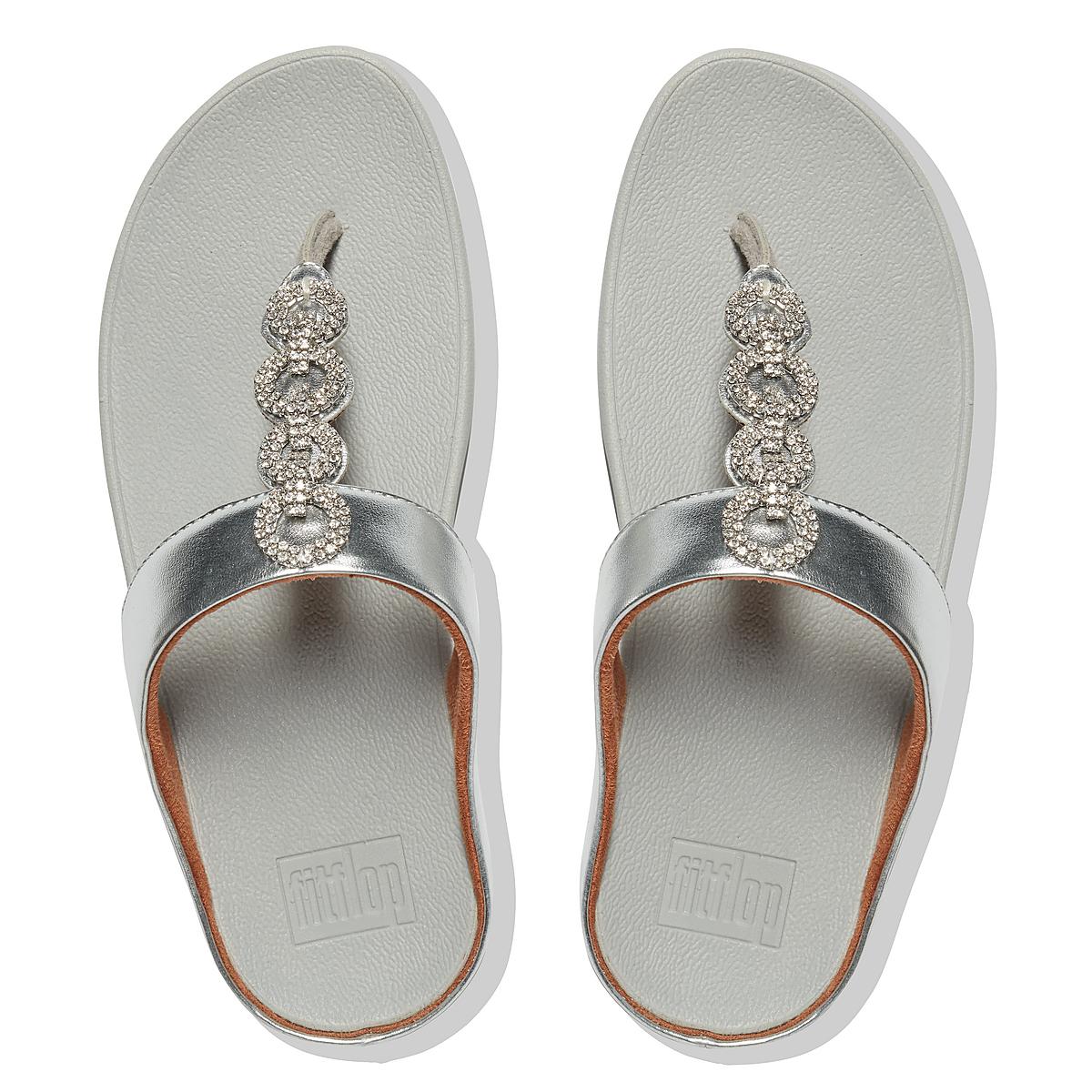 Silver Women's Fitflop FINO Sparkle Toe-Post Sandals | NT0526749