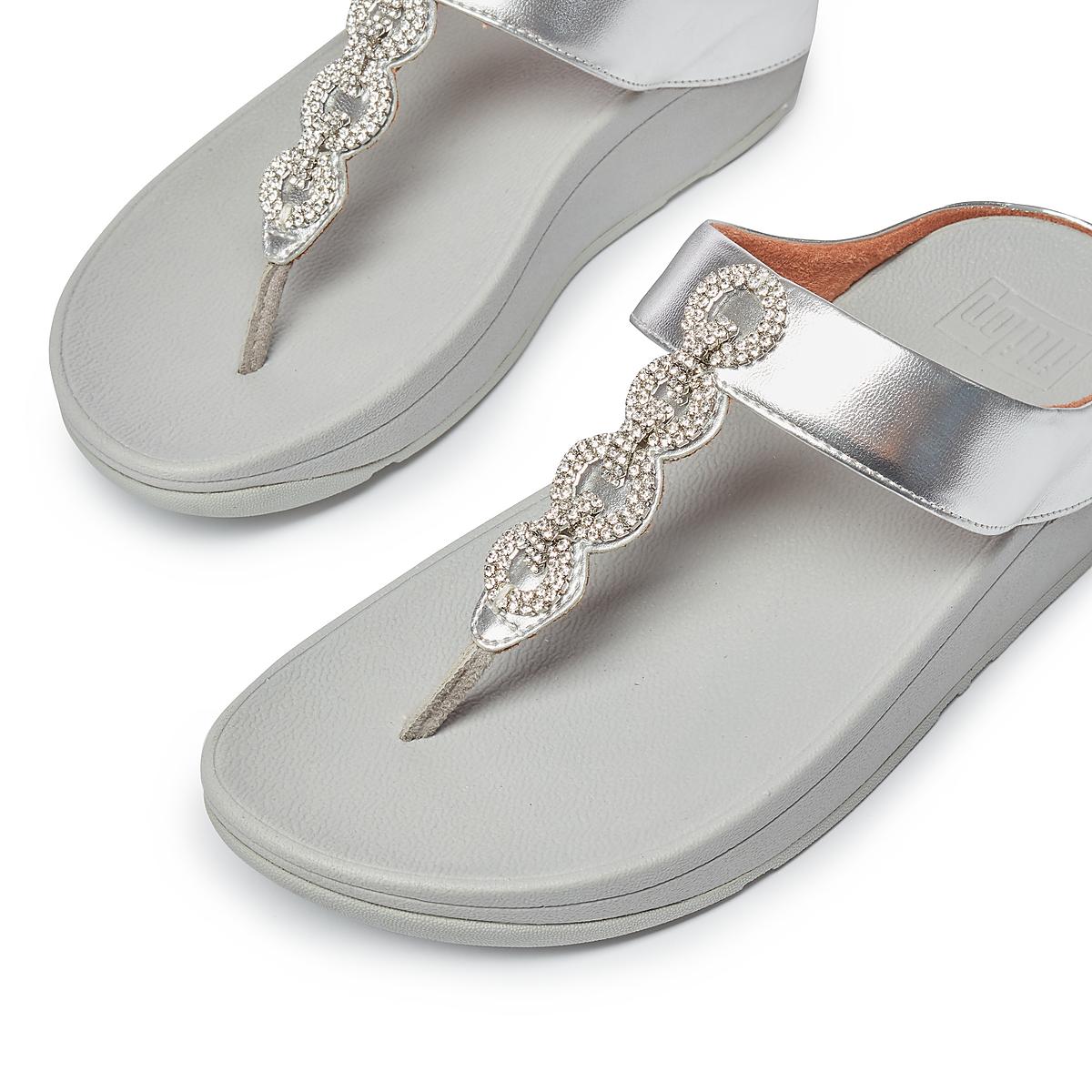 Silver Women's Fitflop FINO Sparkle Toe-Post Sandals | NT0526749