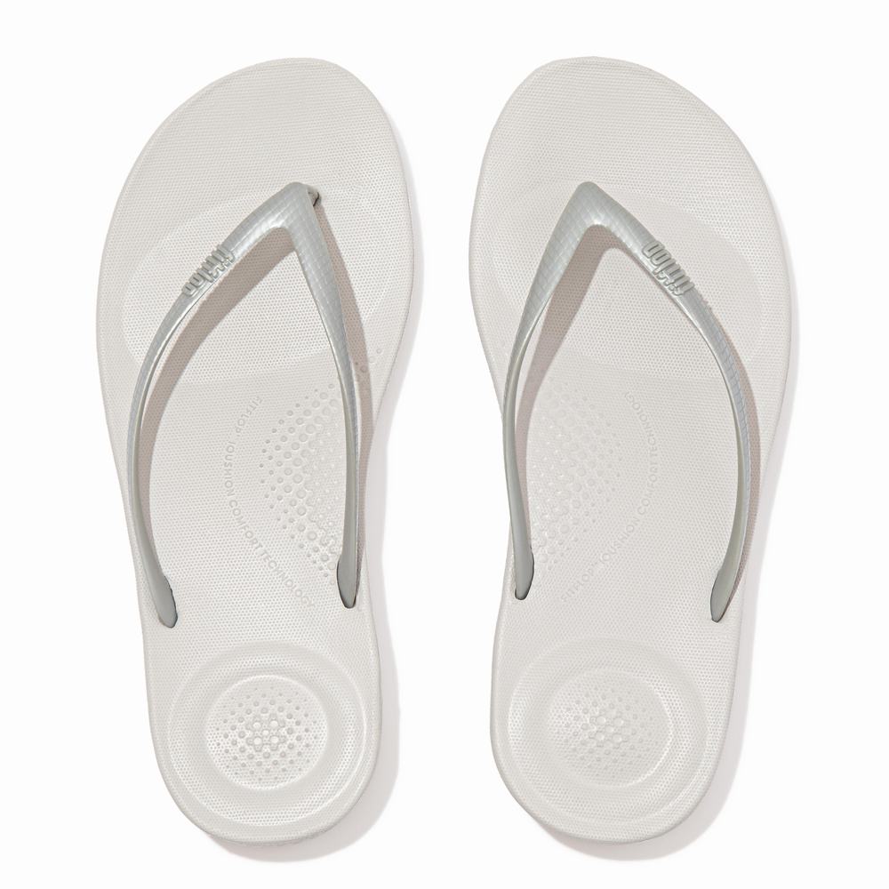 Silver Women's Fitflop IQUSHION Ergonomic Flip Flops | SX6728305