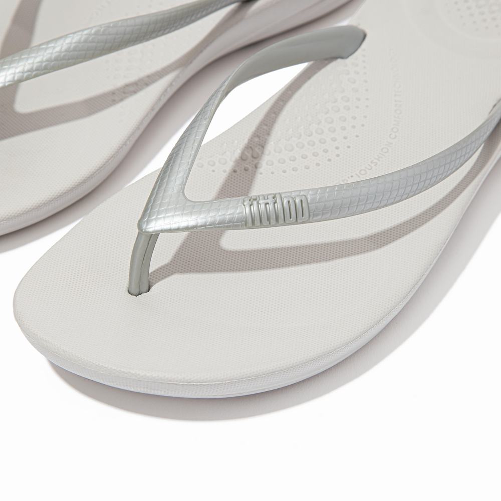 Silver Women's Fitflop IQUSHION Ergonomic Flip Flops | SX6728305