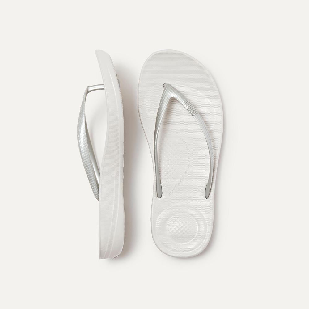 Silver Women's Fitflop IQUSHION Ergonomic Flip Flops | SX6728305