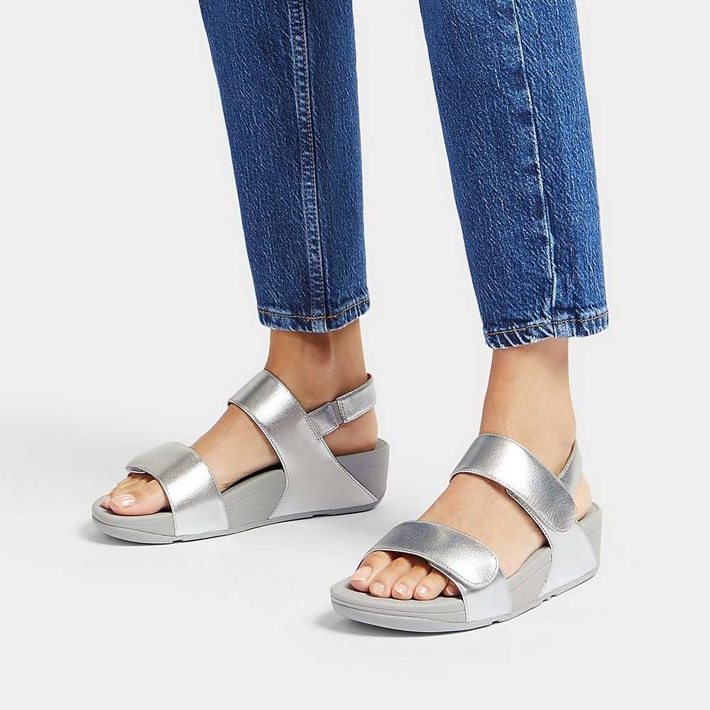 Silver Women's Fitflop LULU Adjustable Leather Sandals | EN8379624